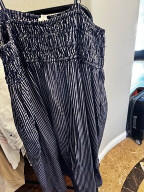 A New Day Navy Striped Smocked Waist Dress XXL